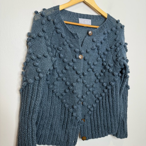 Liz Alig Women’s Small Chunky Nepali Wool Button Cardigan Sweater Blue - Picture 4 of 9